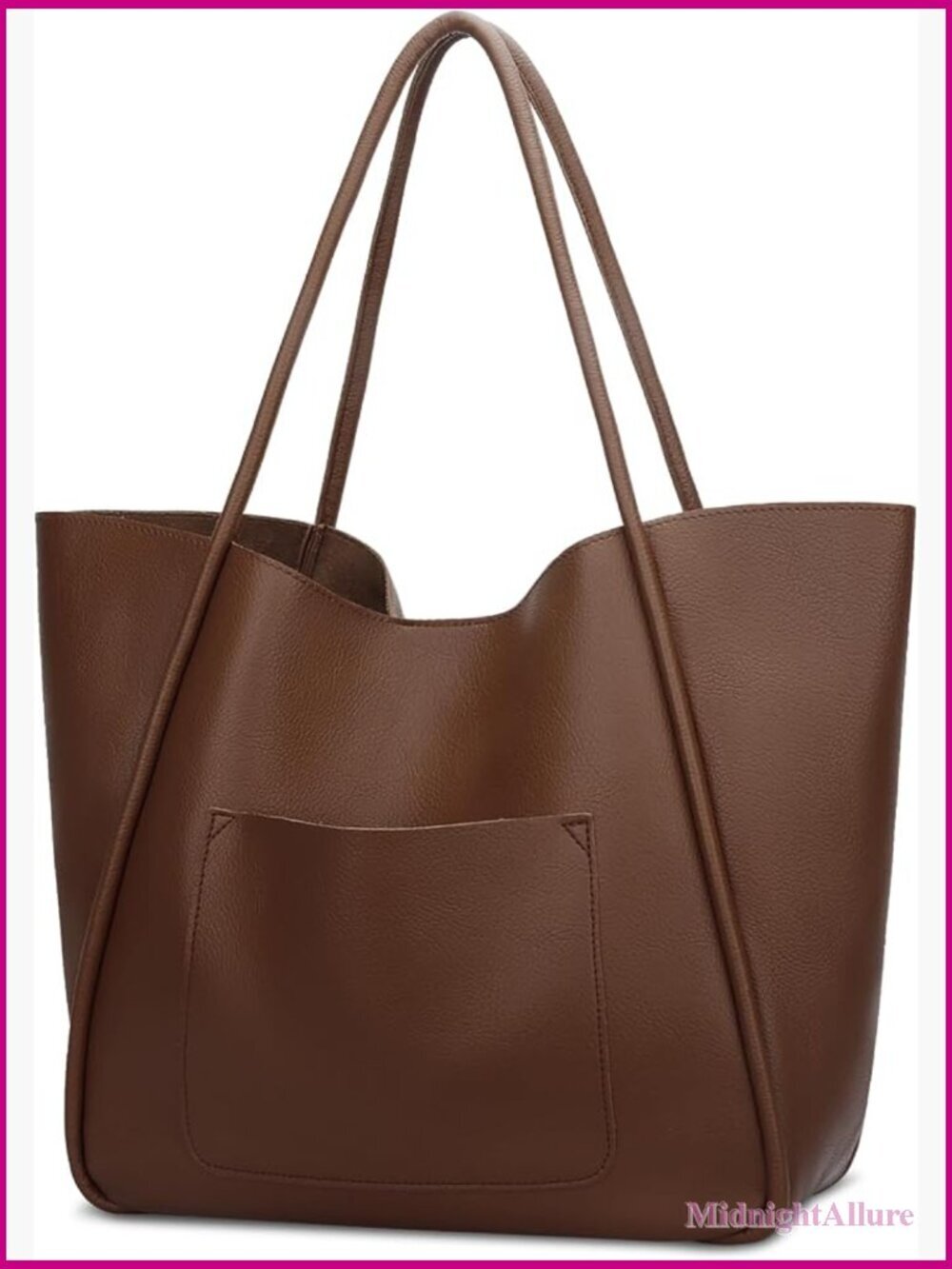 Large Vegan Leather Tote Shoulder Bag - Spacious Travel Work Bag